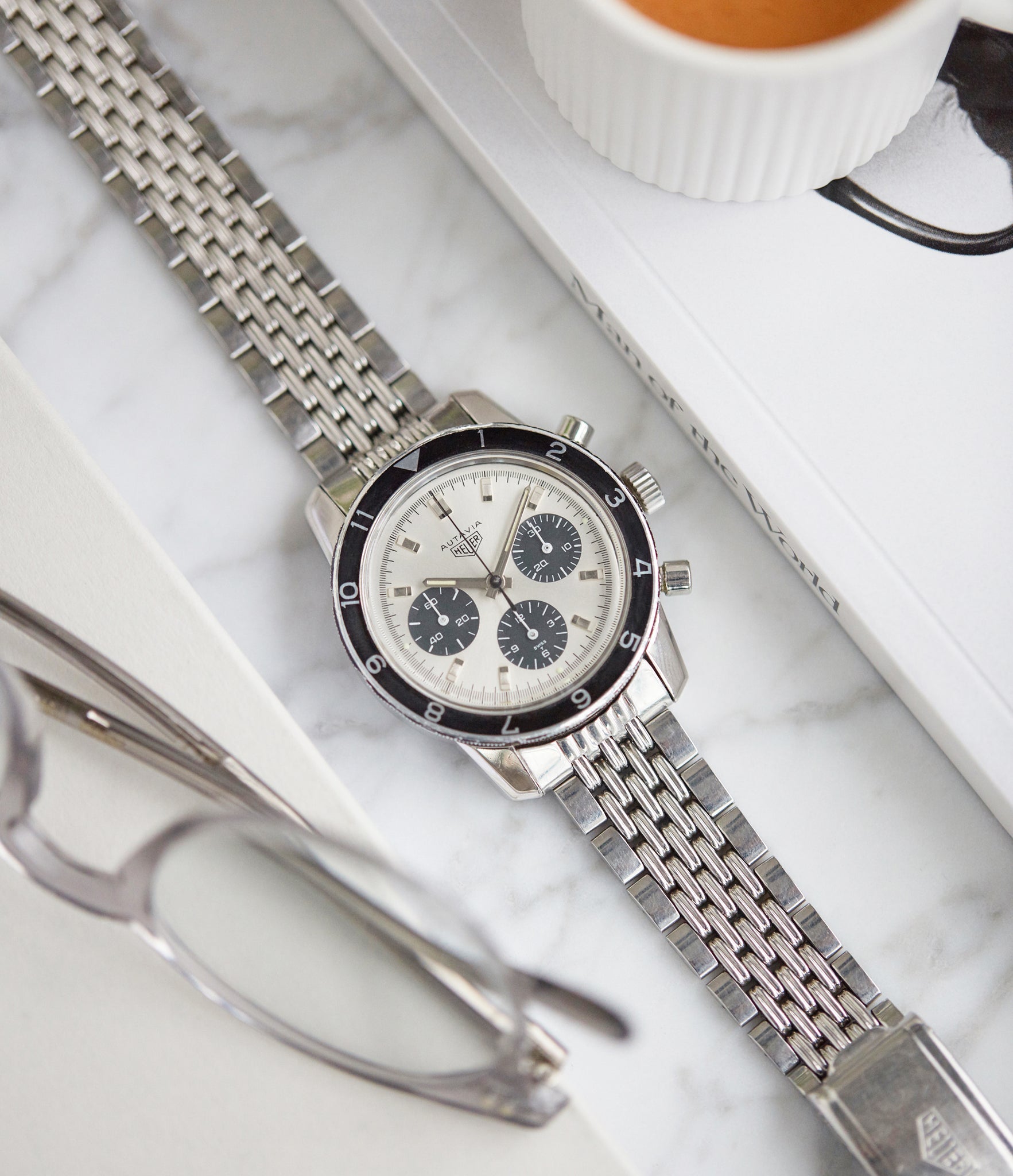 Autavia 2446 C SN Heuer silver dial rare chronograph test dial Valjoux 72 watch