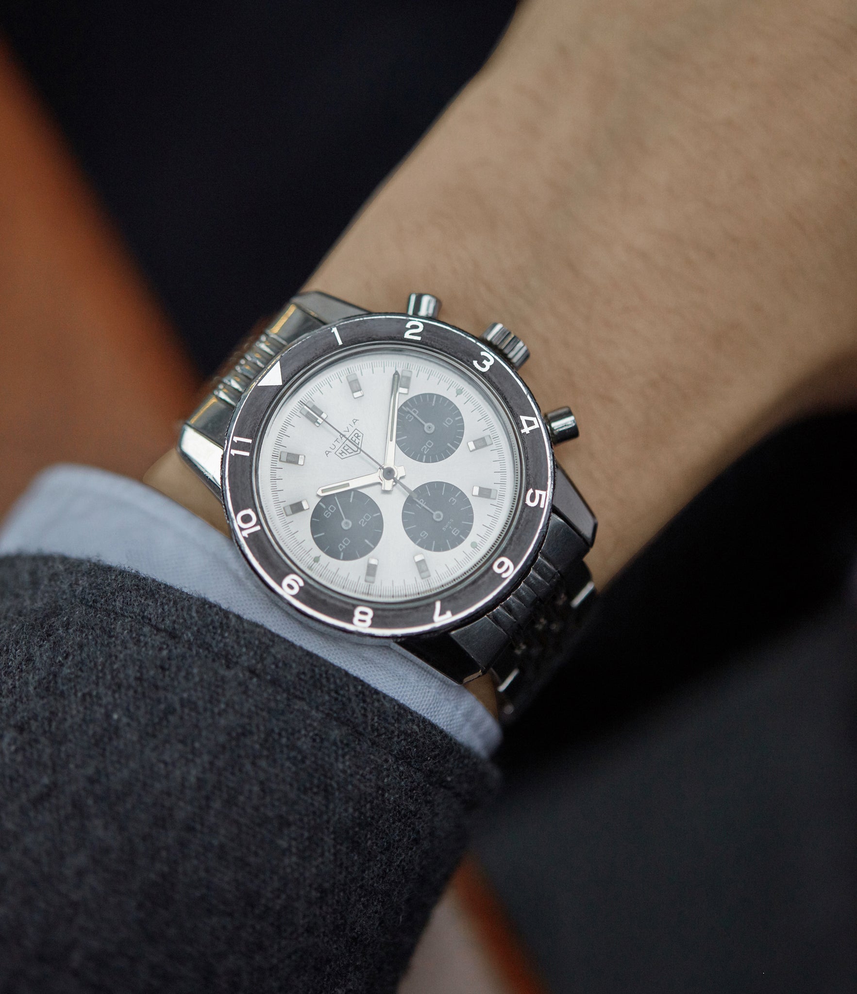 vintage 2446 C SN Heuer Autavia silver dial rare chronograph test dial Valjoux 72 watch