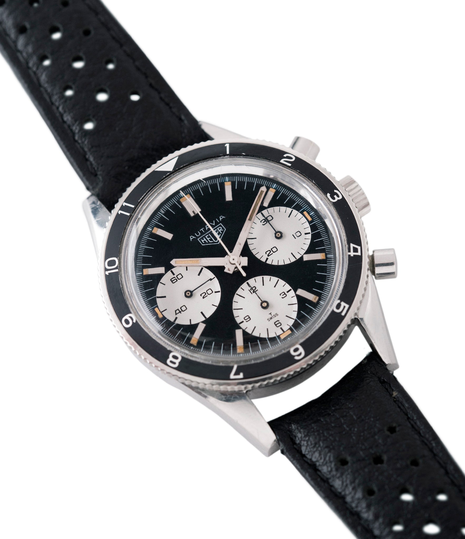 buying vintage Heuer Autavia Rindt 2446 rare steel chronograph sport racing watch Valjoux 72 movement