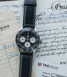 full set Heuer Autavia 2446 Second Execution Valjoux 72 rare first-owner chronograph steel racing sport watch for sale online at A Collected Man London UK rare watch specilaist