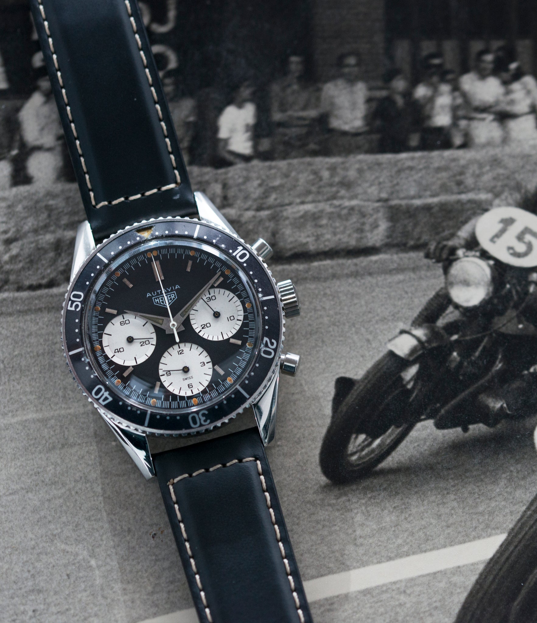 vintage Heuer Autavia 2446 Second Execution Valjoux 72 rare first-owner chronograph steel racing sport watch for sale online at A Collected Man London UK rare watch specilaist