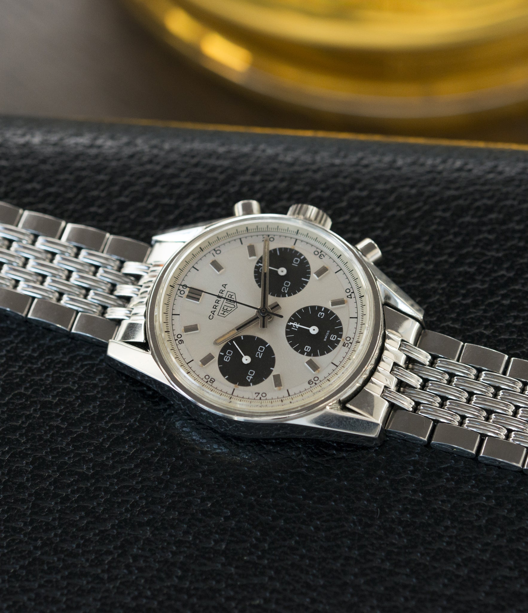 rare Heuer Carrera 2447SND panda dial steel sport watch online at A Collected Man London UK specialist of rare vintage watches