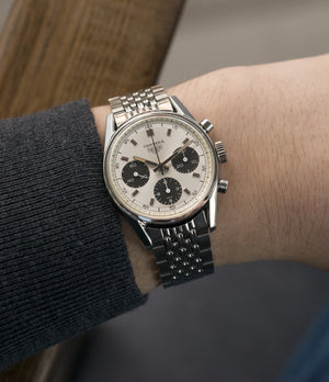 men's cool vintage wristwatch Heuer Carrera 2447SND panda dial steel sport watch online at A Collected Man London UK specialist of rare vintage watches