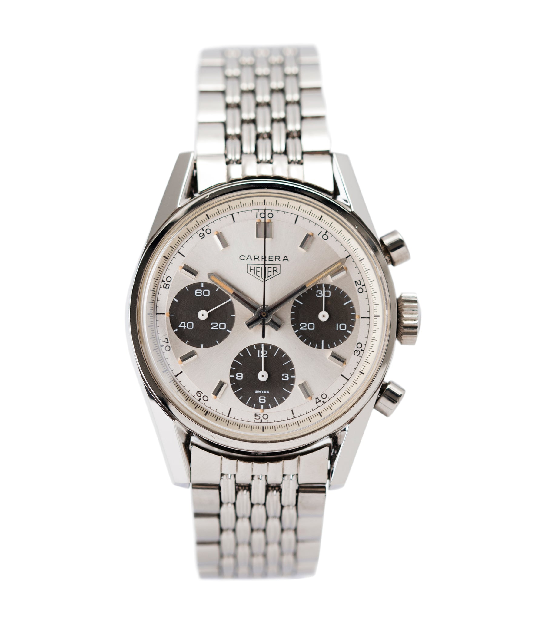 buy vintage Heuer Carrera 2447SND panda dial steel sport watch online at A Collected Man London UK specialist of rare vintage watches