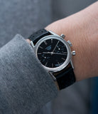 find rare vintage watch Heuer Carrera 3647N chronograph steel watch tritium black dial for sale at A Collected Man London
