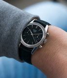 cool vintage wristwatch Heuer Carrera 3647N chronograph steel watch tritium black dial for sale at A Collected Man London