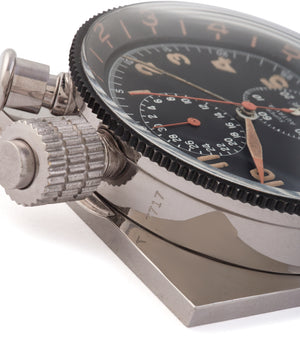 Crown buttons of vintage Heuer Super Autavia Dashboard Timer with black dial available to buy at A Collected Man