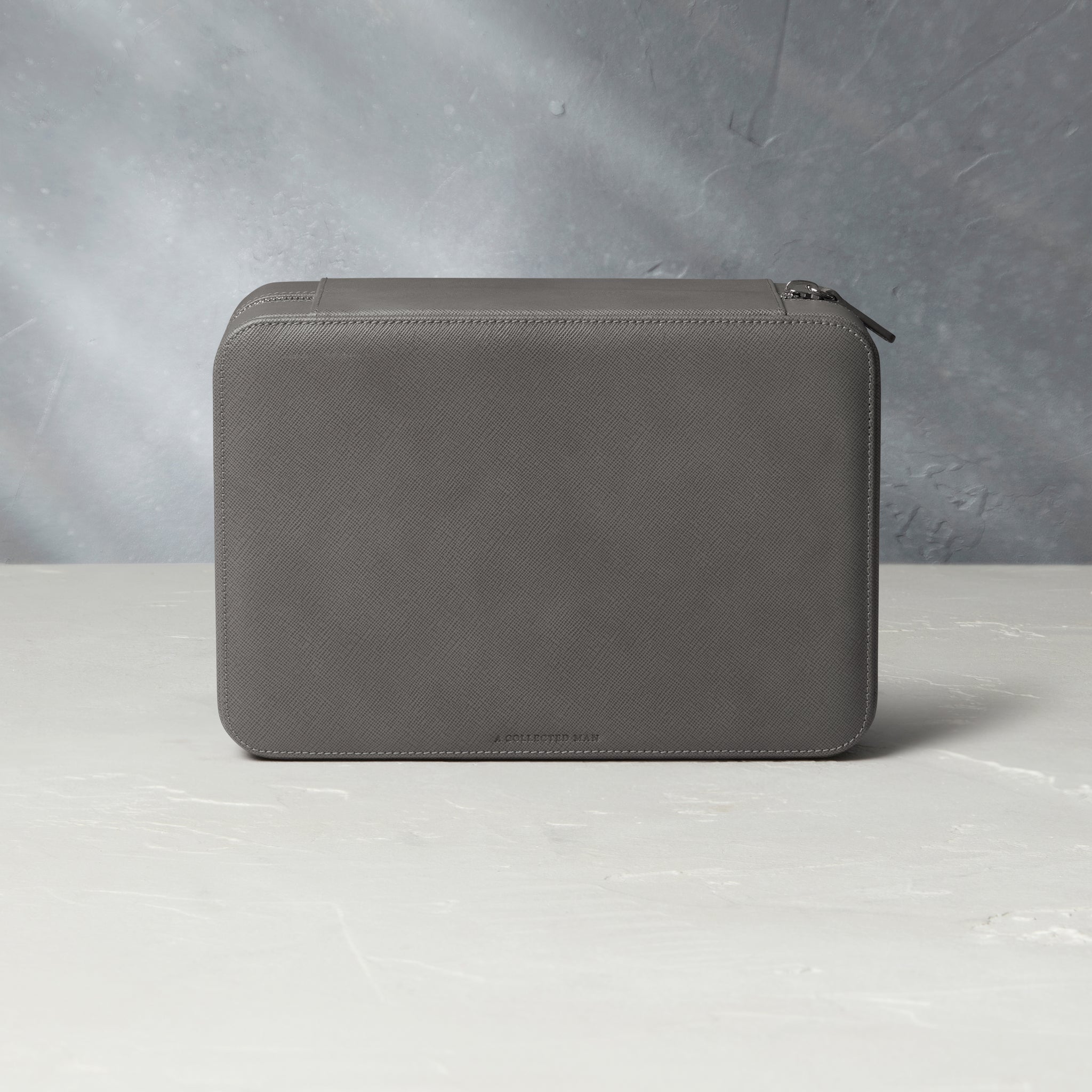 Hong Kong, eight-watch box with compartment, lava grey, saffiano leather | Buy at A Collected Man London