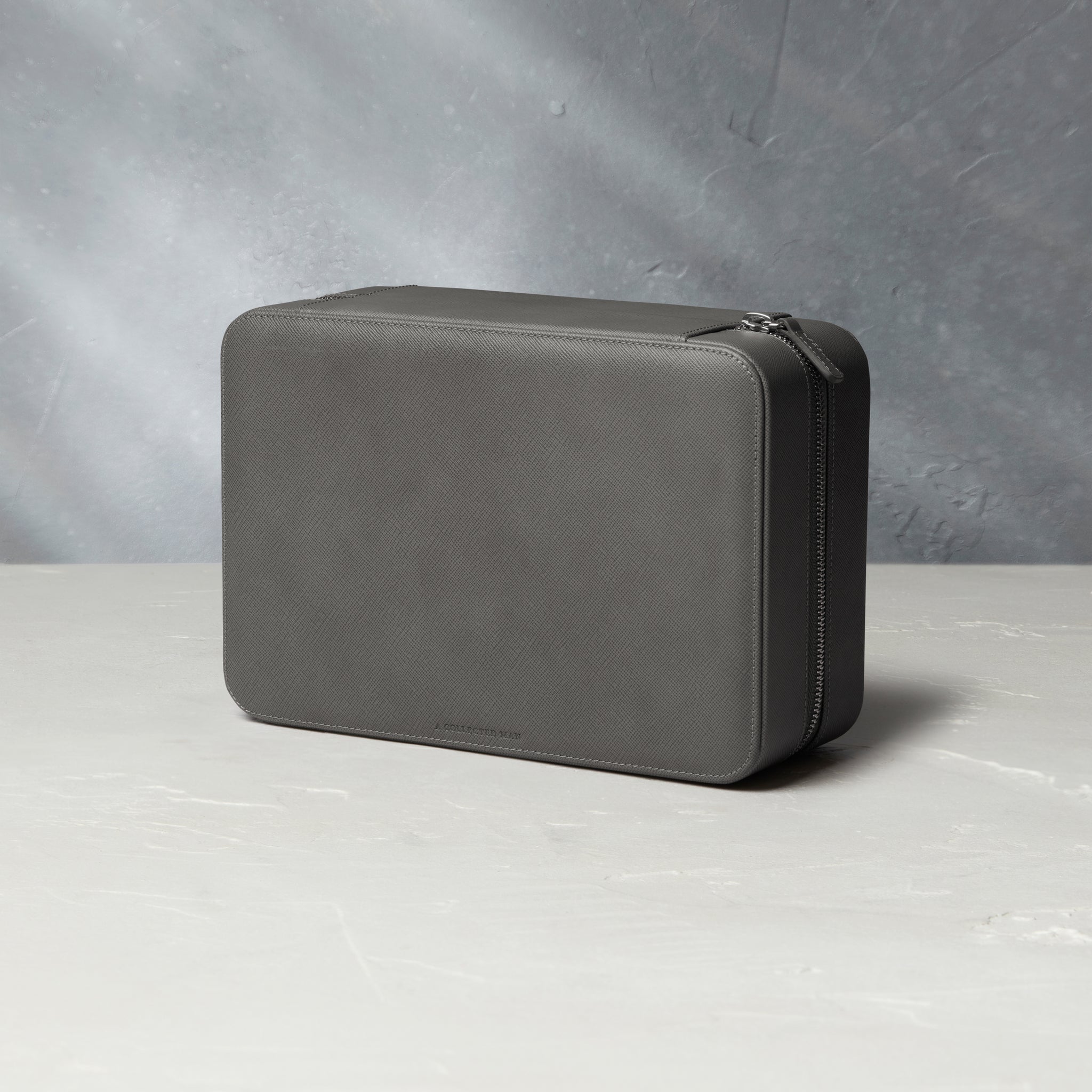Hong Kong, eight-watch box with compartment, lava grey, saffiano leather | Buy at A Collected Man London