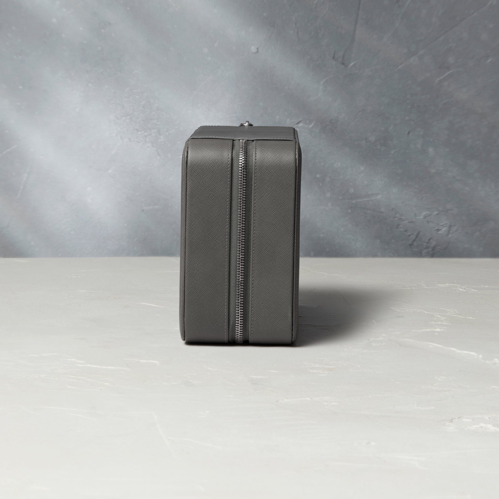 Hong Kong, eight-watch box with compartment, lava grey, saffiano leather | Buy at A Collected Man London