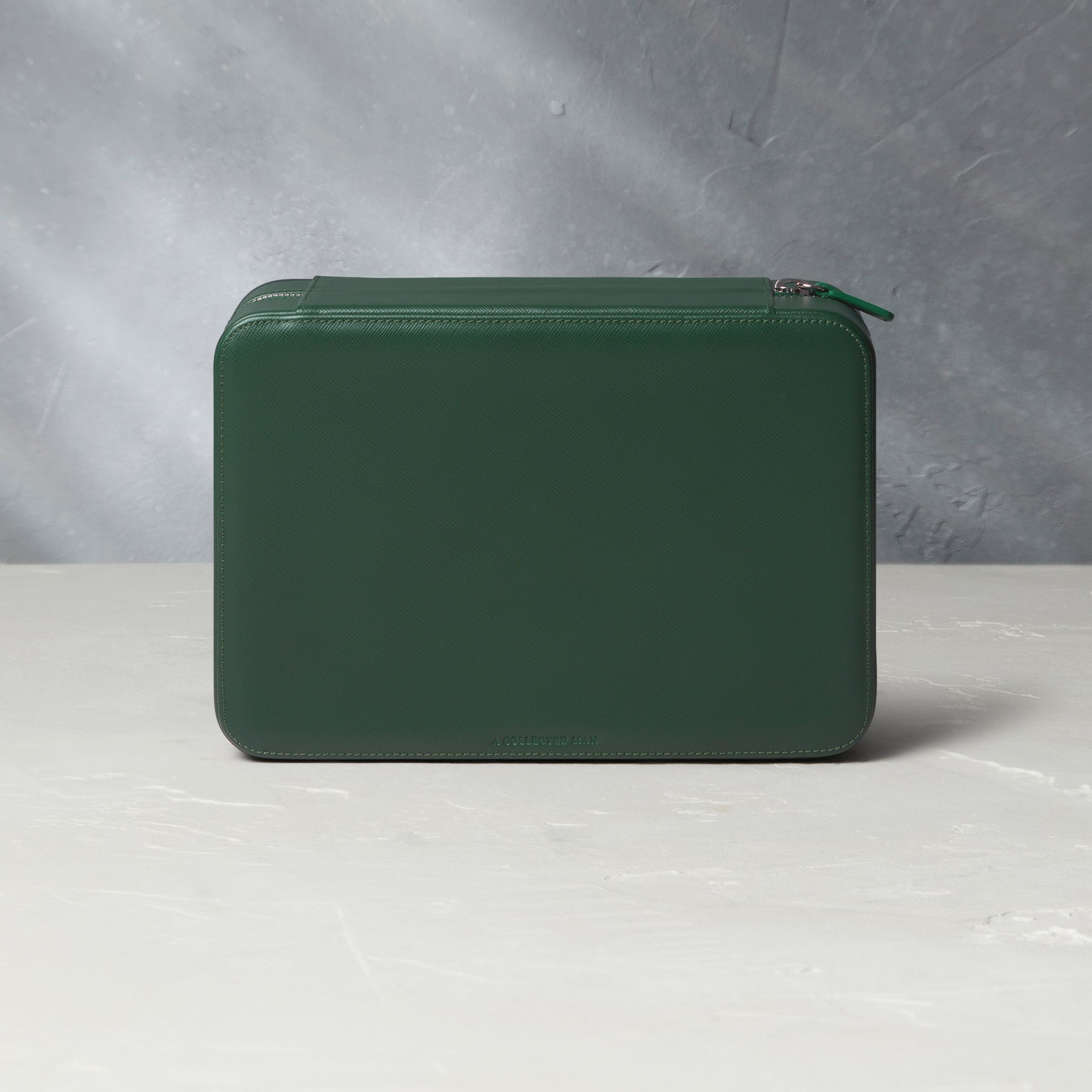 Watch Case Hong Kong, eight-watch box with compartment, emerald, saffiano leather | Buy at A Collected Man London | Available Worldwide