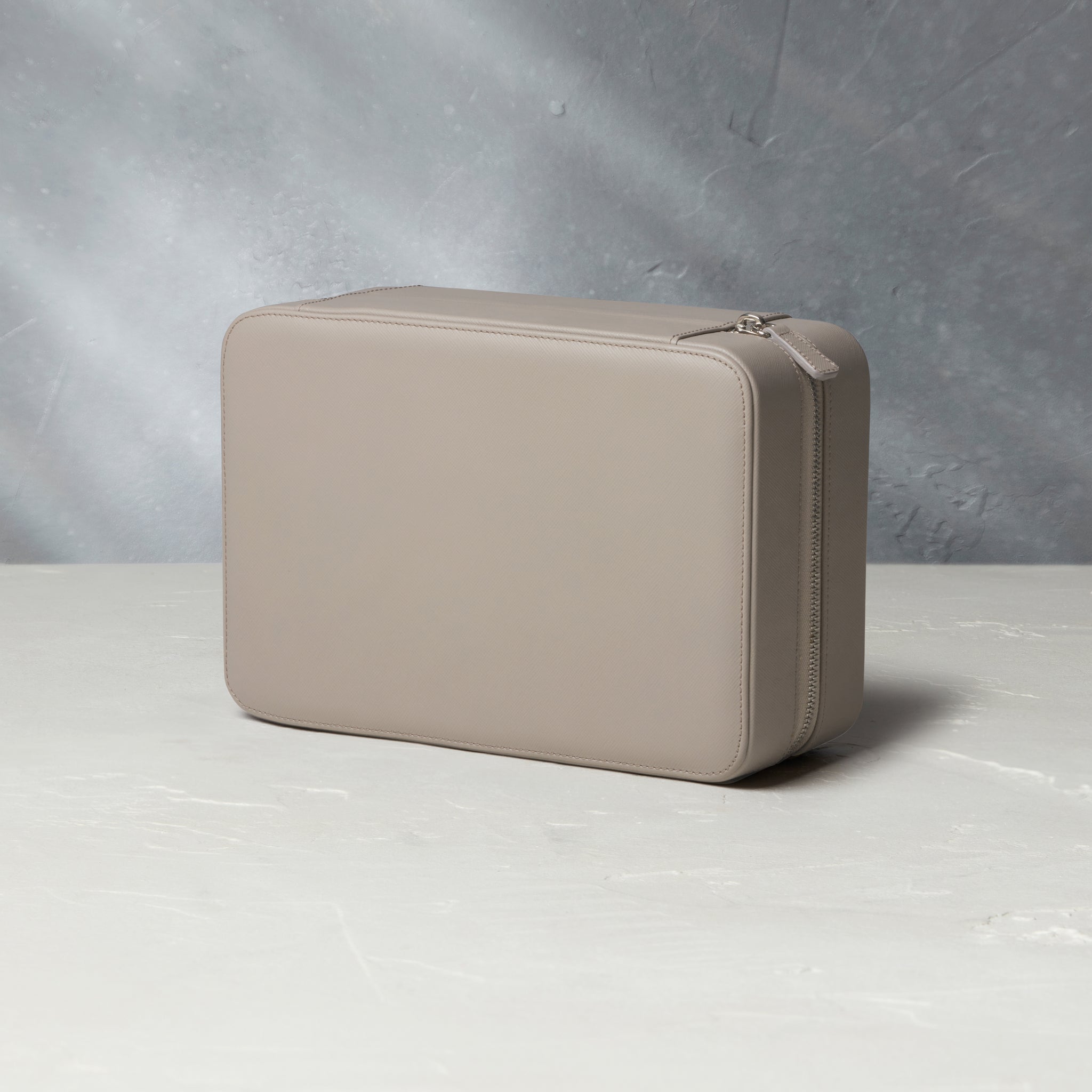 Hong Kong, eight-watch box with compartment, light taupe, saffiano leather | Buy A Collected Man London