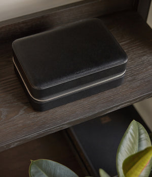 Hong Kong, eight-watch box with compartment, black, saffiano leather | Buy A Collected Man Accessories