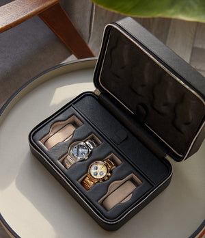 Hong Kong, eight-watch box with compartment, black, saffiano leather | Buy A Collected Man Accessories