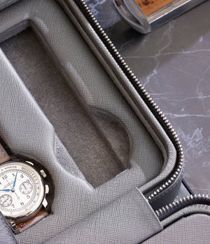 Hong Kong, eight-watch box with compartment, lava grey, saffiano leather | Buy at A Collected Man London