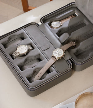 Hong Kong, eight-watch box with compartment, lava grey, saffiano leather | Buy at A Collected Man London