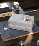 Hong Kong, eight-watch box with compartment, light taupe, saffiano leather | Buy A Collected Man London