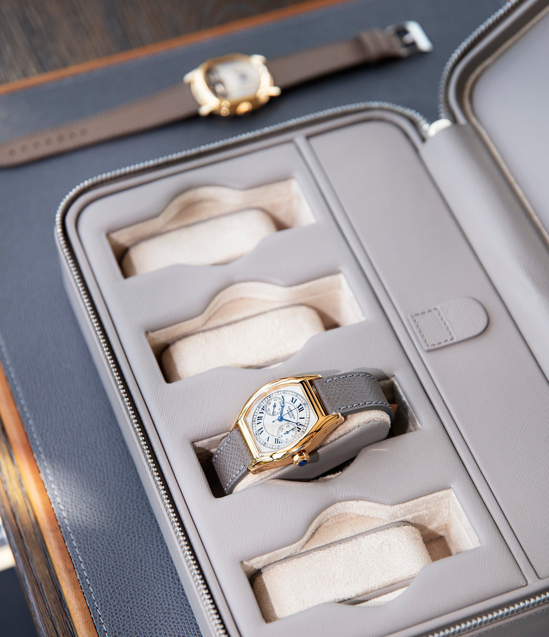 Eight-watch box with compartment, light taupe, saffiano leather | Buy A ...