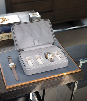 Hong Kong, eight-watch box with compartment, light taupe, saffiano leather | Buy A Collected Man London
