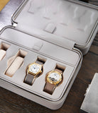 Hong Kong, eight-watch box with compartment, light taupe, saffiano leather | Buy A Collected Man London