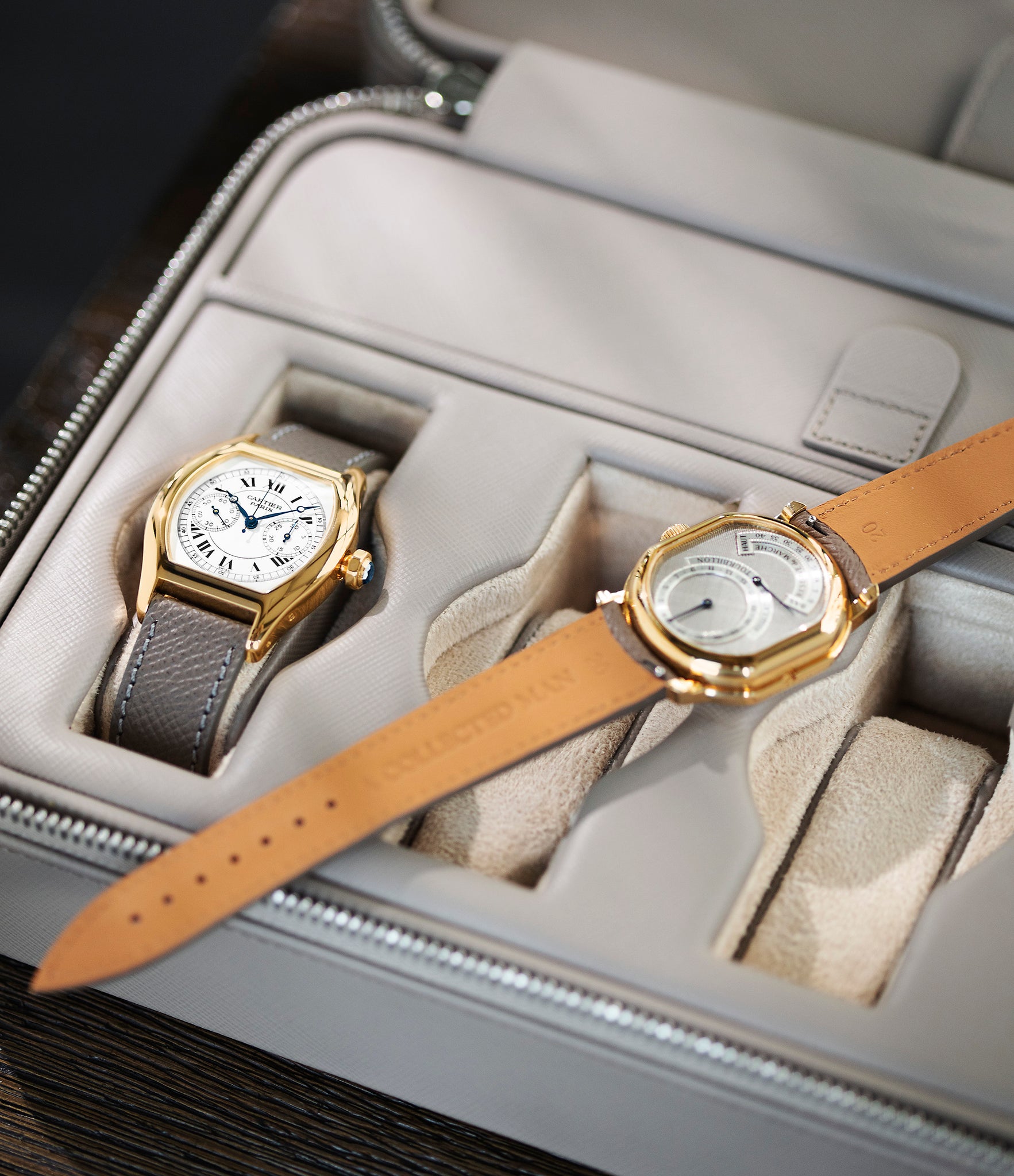 Single Watch Travel Case - Light Taupe - Smooth Leather