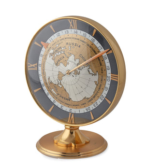 side-shot Vintage collectable IMHOF World Time Clock with heure universelle complication for sale at A Collected Man London