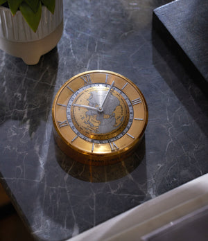 buy Imhof Worldtime desktop clock in brass rare collectable objet d'art for your home at A Collected Man London