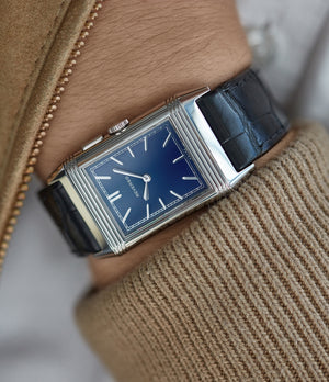 gent's dress watch Jaeger-LeCoultre Grand Reverso Duoface Blue Ultra-Thin Boutique Edition 278.8.54 steel preowned traveller