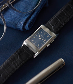 gent's dress watch Jaeger-LeCoultre Grand Reverso Duoface Blue Ultra-Thin Boutique Edition 278.8.54 steel preowned traveller