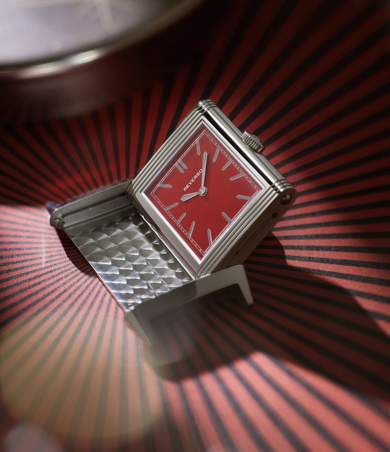 Front Dial in motion | Jaeger-LeCoultre Grand Reverso 1931 “Rouge” | Stainless Steel | A Collected Man | Available Worldwide