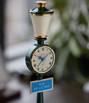 selling Jaeger-LeCoultre Rue de la Paix 8-day alarm desktop lamp post green clock for sale online A Collected Man London