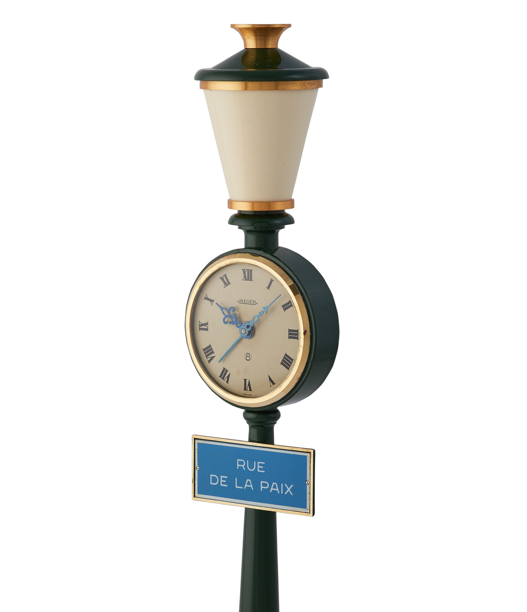 Parisian Lamp Post clock Jaeger-LeCoultre Rue de la Paix 8-day alarm desktop lamp post green clock for sale online A Collected Man London
