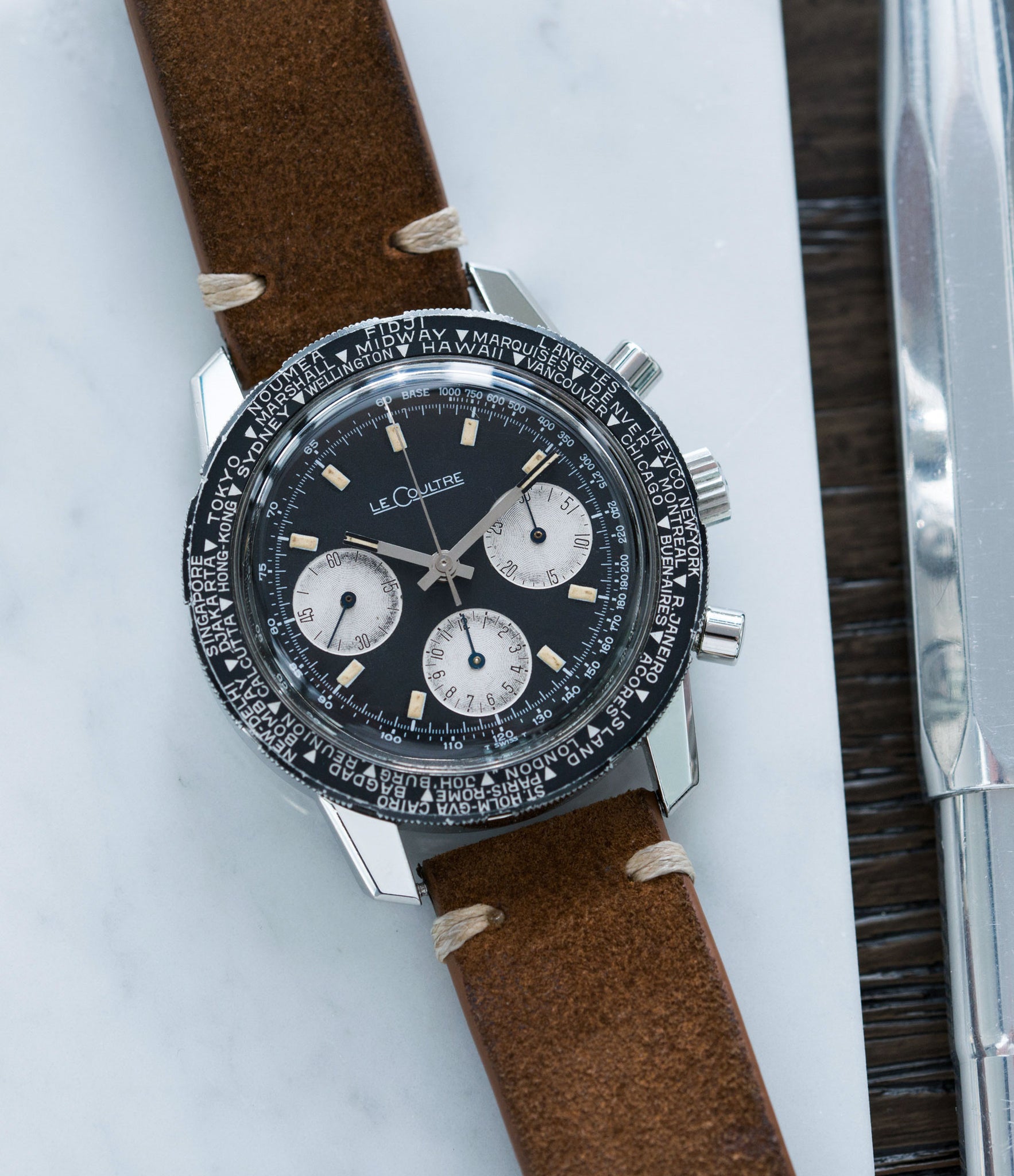 collect vintage watches LeCoultre Deep Sea Shark E2643 steel chronograph online at A Collected Man London vintage watch specialist