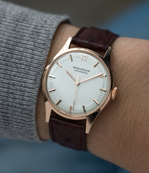 on the wrist Jaeger-LeCoultre Geophysic Luxe 2985 rose gold rare vintage watch online for sale at A Collected Man London