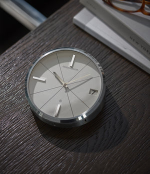 Jaeger-LeCoultre Eight-Day Desk Clock Dial | White Chrome-plated Metal | Buy Rare Collectible A Collected Man | 