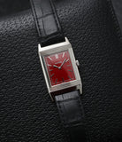 gentleman's luxury Jaeger-LeCoultre Reverso 1931 Rouge red lacquer dial dress watch online at a Collected Man London for sale