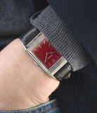 buy rare time-only red dial Jaeger-LeCoultre Reverso 1931 Rouge red lacquer dial dress watch online at a Collected Man London