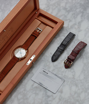 full set pre-owned F. P. Journe Chronometre Souverain CS.RG.38 rose gold silver dial watch for sale online at A Collected Man London UK specialist of rare watches