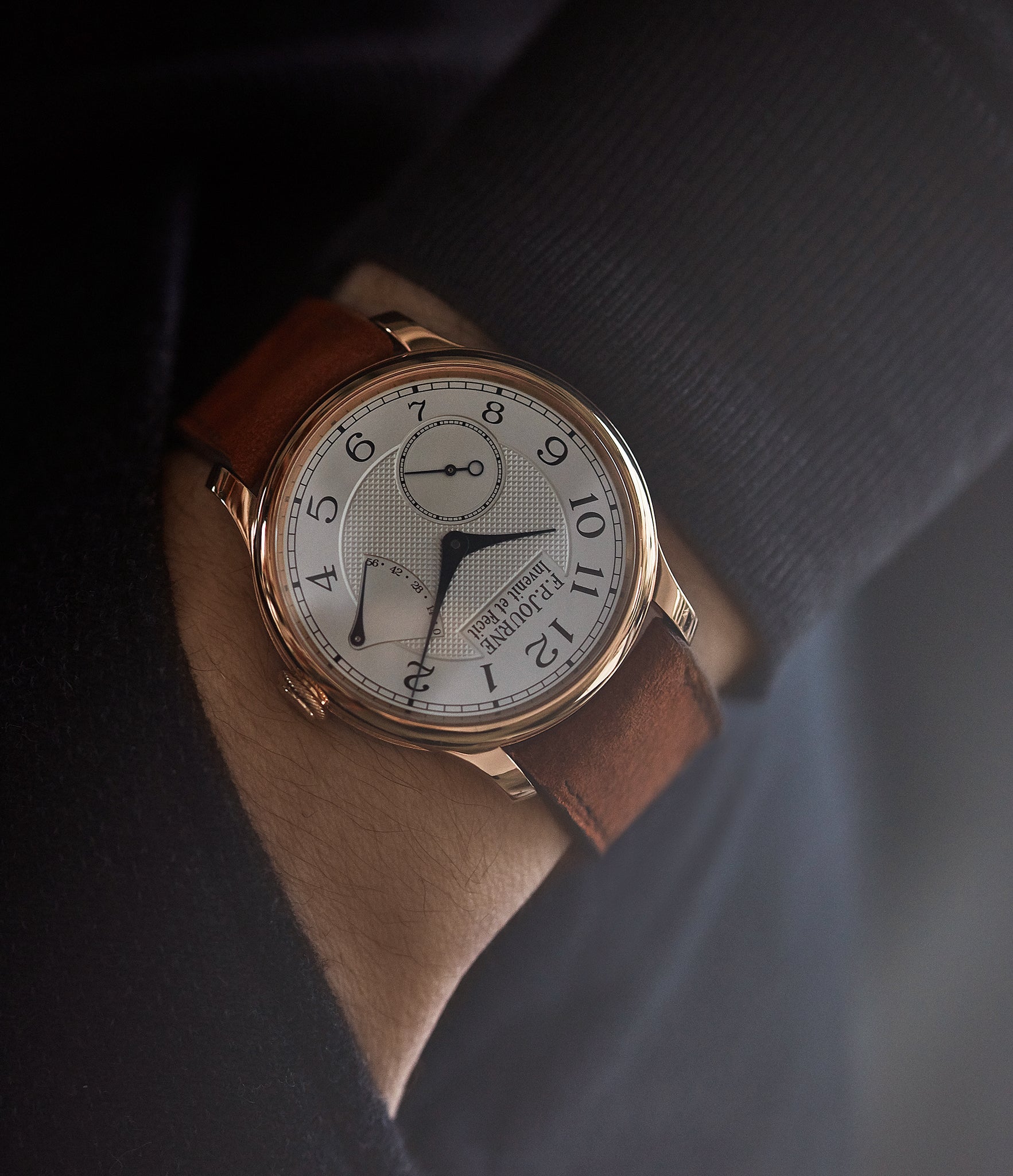 hands on with F. P. Journe Chronometre Souverain CS.RG.38 rose gold silver dial watch for sale online at A Collected Man London UK specialist of rare watches