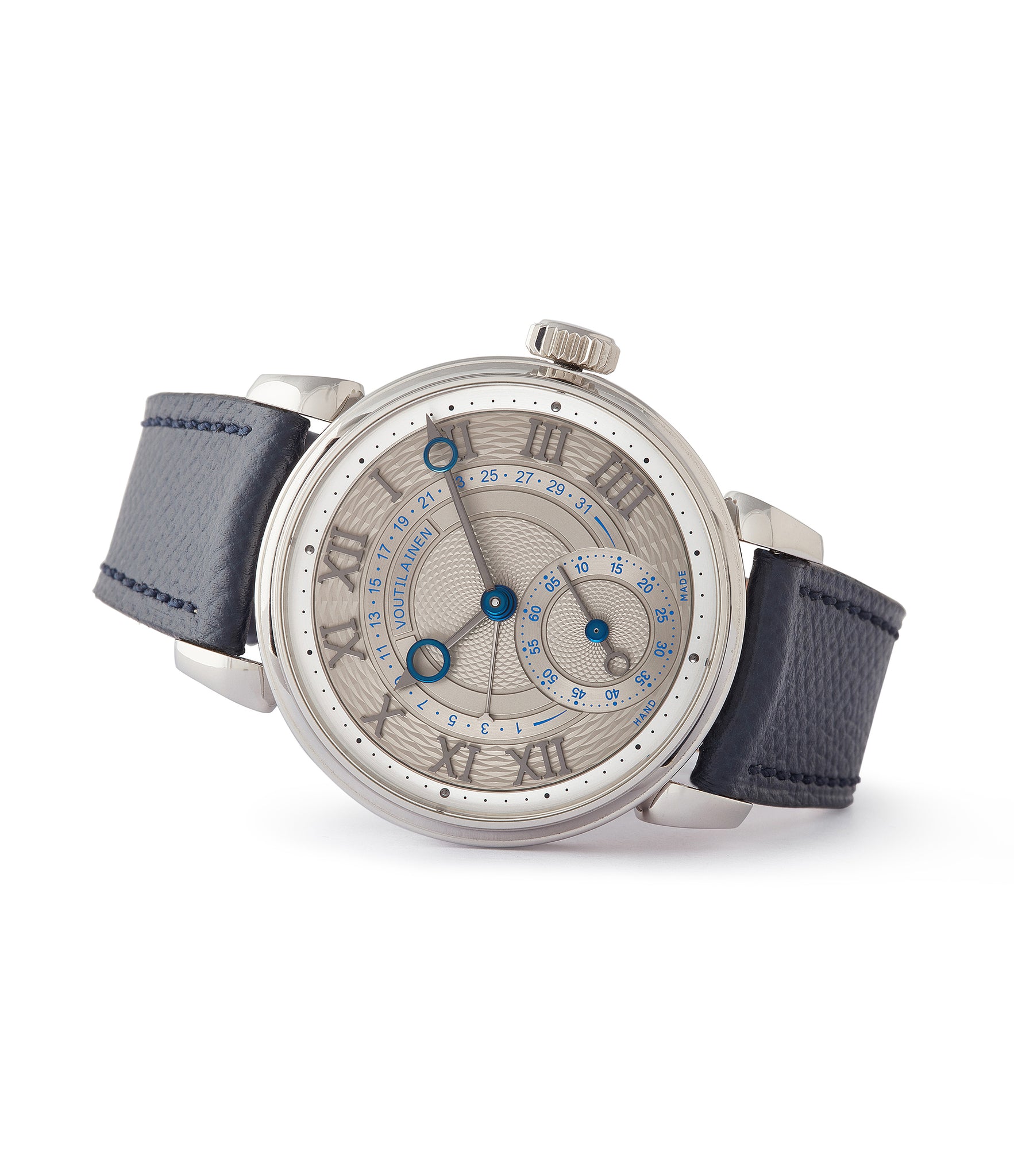side-shot limited edition Voutilainen 217QRS Retrograde Date platinum dress watch for sale online at A Collected Man London approved re-seller of independent watchmakers