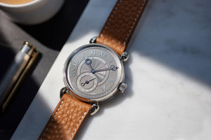 rare Voutilainen Observatoire grey guilloche dial rare watch by independent watchmaker for sale online at A Collected Man London approved re-seller of Voutilainen watches