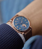 men's luxury wristwatch Voutilainen GMT power reserve rose gold dress watch blue dial for sale online at A Collected Man London UK specialist of rare watches