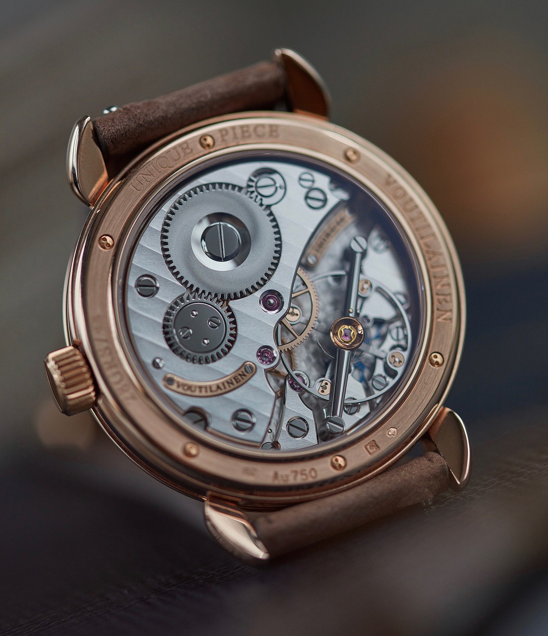 Vingt-8 movement Voutilainen unique piece GMT power reserve rose gold dress watch blue dial for sale online at A Collected Man London UK specialist of rare watches