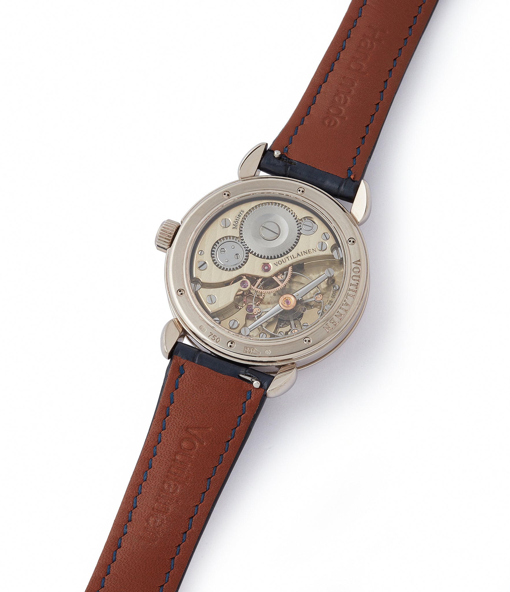 Cal. 28 hand-finished Voutilainen watch Vingt-8 blue dial white gold watch at A Collected Man London approved re-seller of independent watchmakers