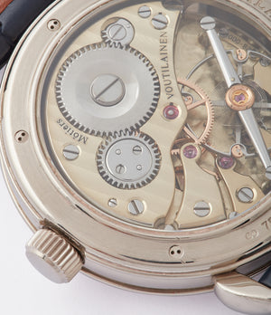 manual-winding Cal. 28 Voutilainen watch Vingt-8 blue dial white gold watch at A Collected Man London approved re-seller of independent watchmakers