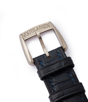 white gold tang buckle Kari Voutilainen watch Vingt-8 blue dial white gold watch at A Collected Man London approved re-seller of independent watchmakers
