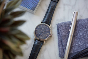 pre-owned Kari Voutilainen Vingt-8 blue dial white gold watch at A Collected Man London approved re-seller of independent watchmakers