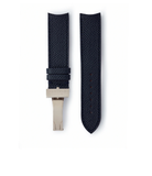 Buy 20mm x 19mm La Rochelle Molequin F. P. Journe curved watch strap grained navy blue calfskin leather quick-release springbars buckle handcrafted European-made for sale online at A Collected Man London