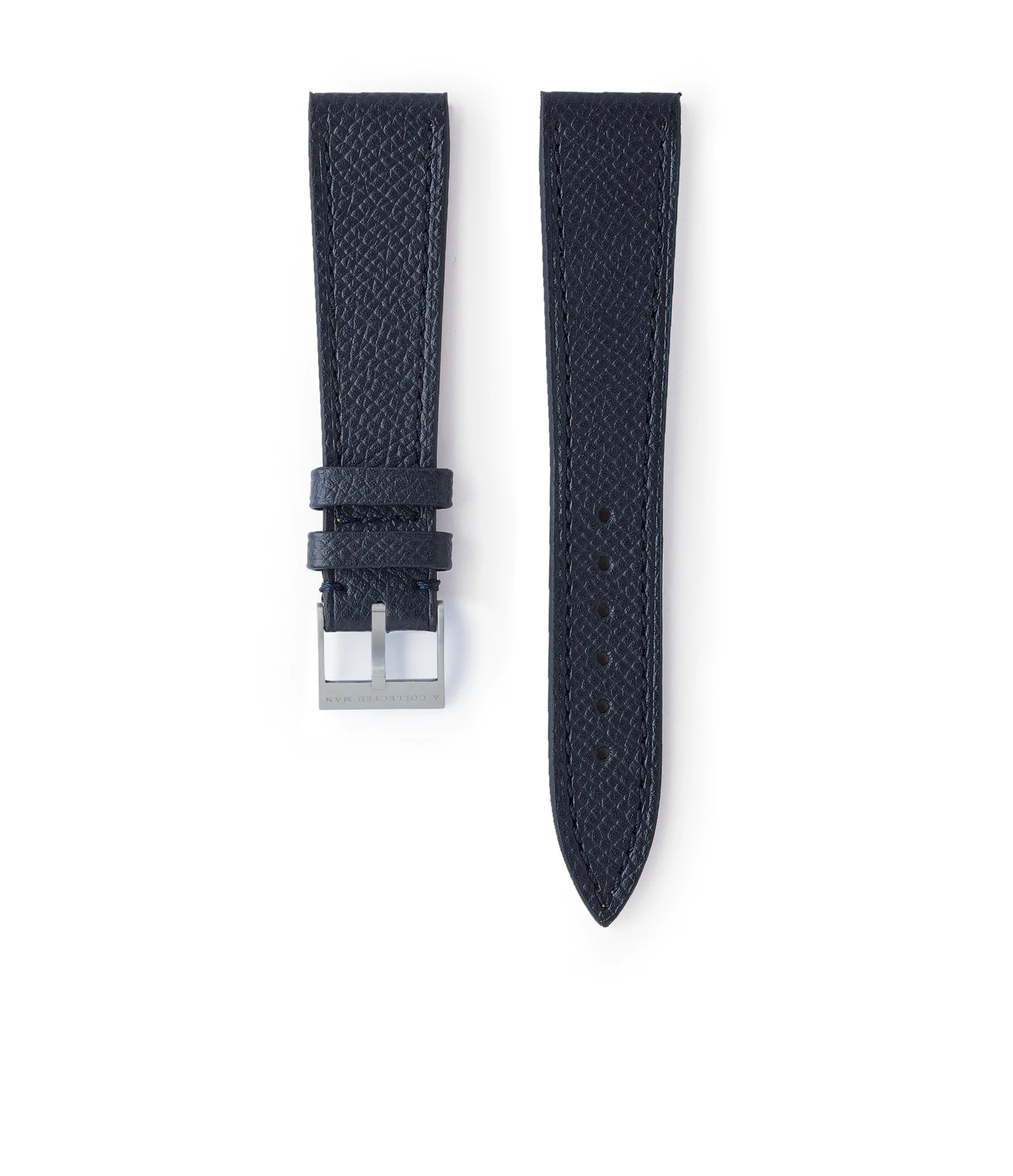 Buy La Rochelle Molequin watch strap grained navy blue calfskin leather quick-release springbars buckle handcrafted European-made for sale online at A Collected Man London