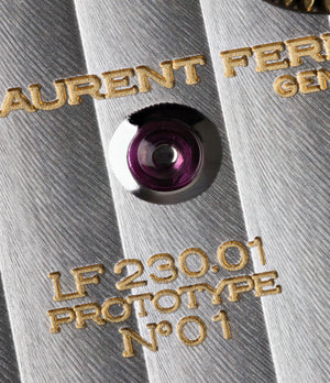 prototype Laurent Ferrier Galet Traveller LCF 007-AC unique stainless steel automatic Cal. LF 230.01 authentic pre-owned rare luxury dress watch from 2013 engraved prototype marks 